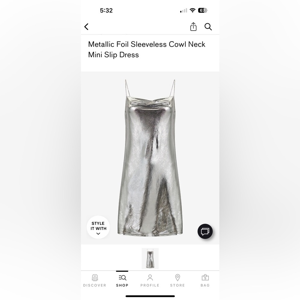 Metallic Foil Sleeveless Cowl Neck Mini Slip Dress - Silver, Size L, Express